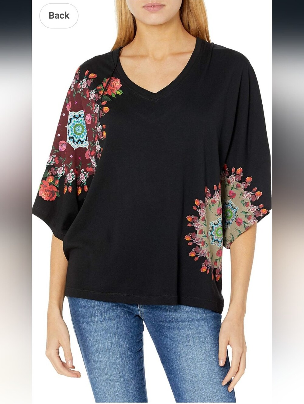 NWT Desigual TS_CORINA Floral Mandala Strappy Back Top Blouse Size L NEW